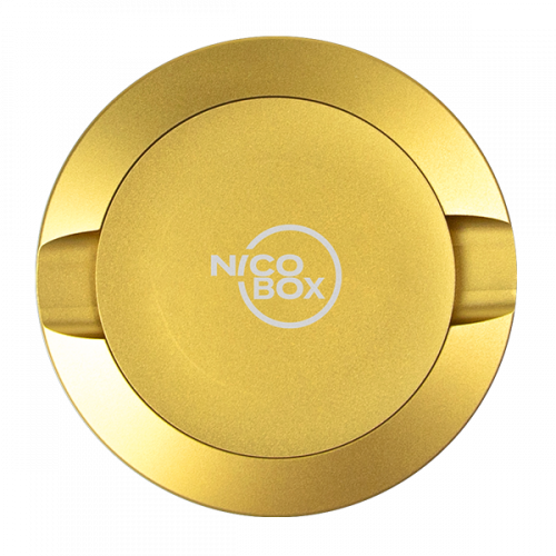 Gold Nicobox transport box for nicotine pouches in aluminium