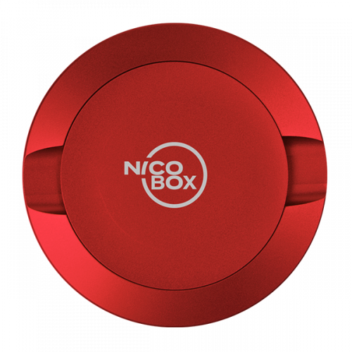 Red Nicobox transport box for nicotine pouches in aluminium