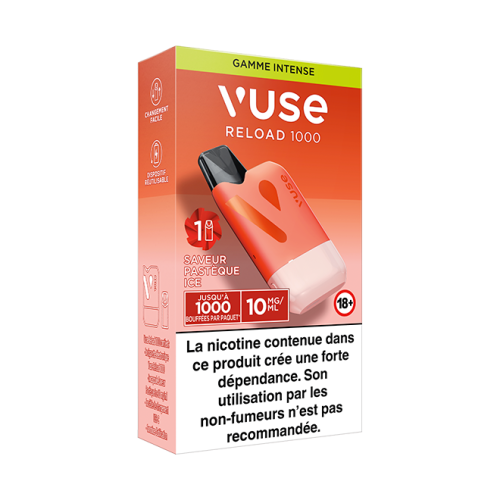 Puff rechargeable VUSE Reload 1000 box Saveur Pastèque Ice 10mg Puff rechargeable VUSE Reload 1000 box Saveur Pastèque Ice 10mg