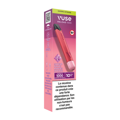 Puff rechargeable VUSE Reload 1000 bar Saveur Fruits Rouges Intense 10mg Puff rechargeable VUSE Reload 1000 bar Saveur Fruits Rouges Intense 10mg