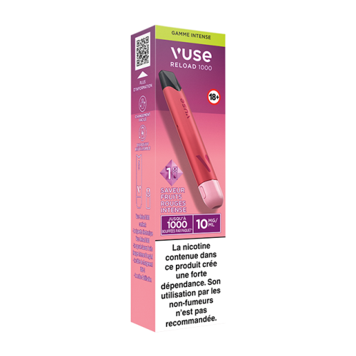 Puff rechargeable VUSE Reload 1000 bar Saveur Fruits Rouges Intense 10mg Puff rechargeable VUSE Reload 1000 bar Saveur Fruits Rouges Intense 10mg