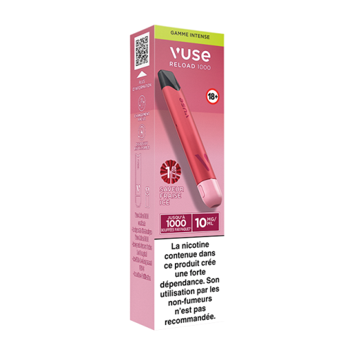 Puff rechargeable VUSE Reload 1000 bar Saveur Fraise Ice 10mg Puff rechargeable VUSE Reload 1000 bar Saveur Fraise Ice 10mg