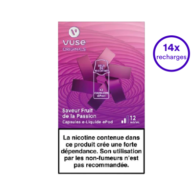 Pack VUSE Fruit de la passion 14 recharges 12 mg/mL