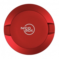 Nicobox transport box for nicotine pouches in red aluminium